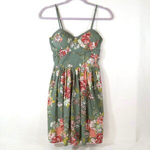 BOG Collective Boho Satin Midi Dress Women's Small Green Floral